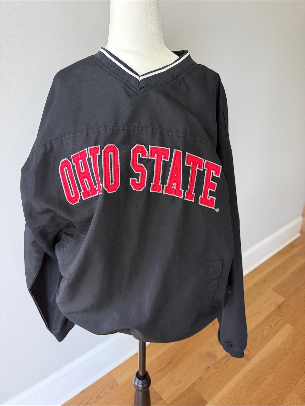 Men's Black Pullover Performance Jacket with Red Ohio State Lettering